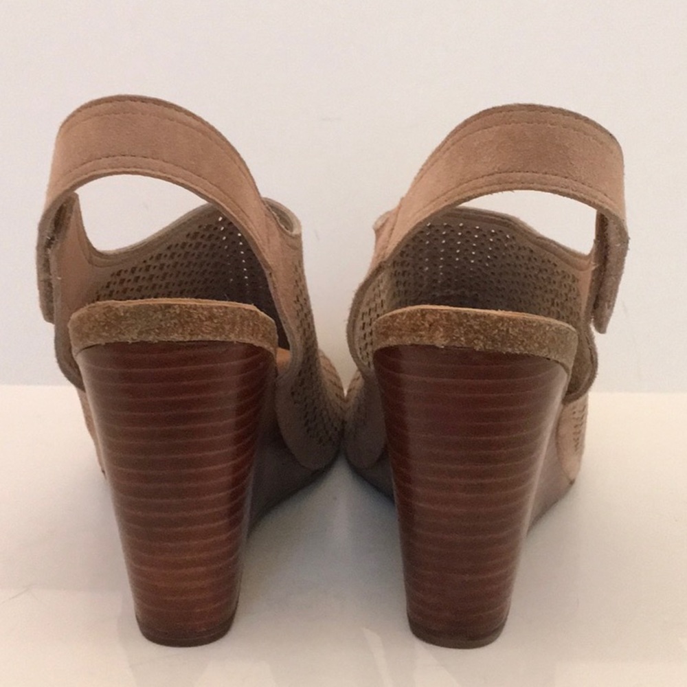 Sudini “Aly” Taupe Sling Back dress Wedge Perforated Suede Sandal Sz 10 NIB - Picture 9 of 15
